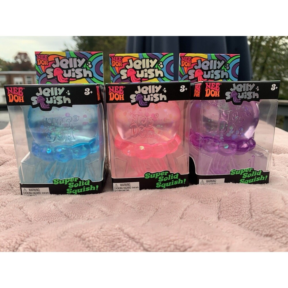 Complete Set of 3 Schylling NeeDoh Jelly Squish: Purple, Pink, Blue ~NEW